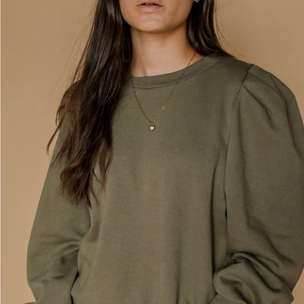 Green Knit Sweatshirt Casual Top